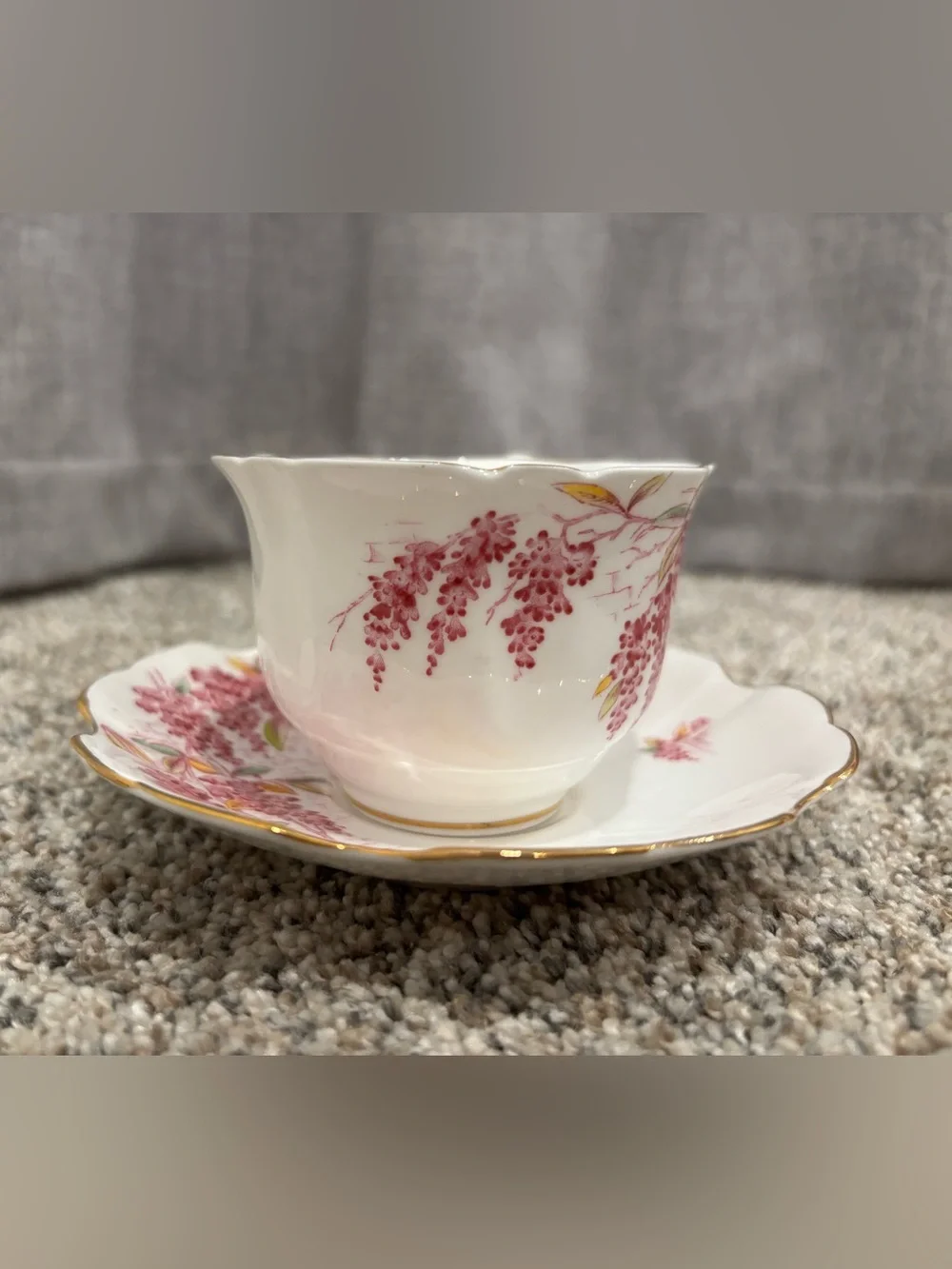 Vintage Royal Stafford Maded in England Bone China Teacup Saucer Set “Wisteria”